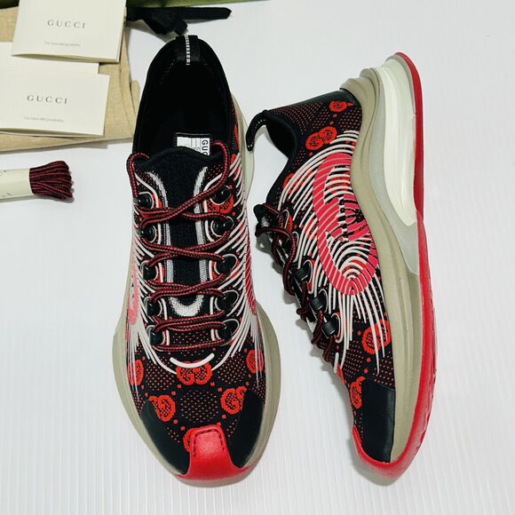 Gucci Run Knit Sneaker Size 8.5/ US 9 Black Red GG Interlocking NIB $920 - Picture 7 of 15